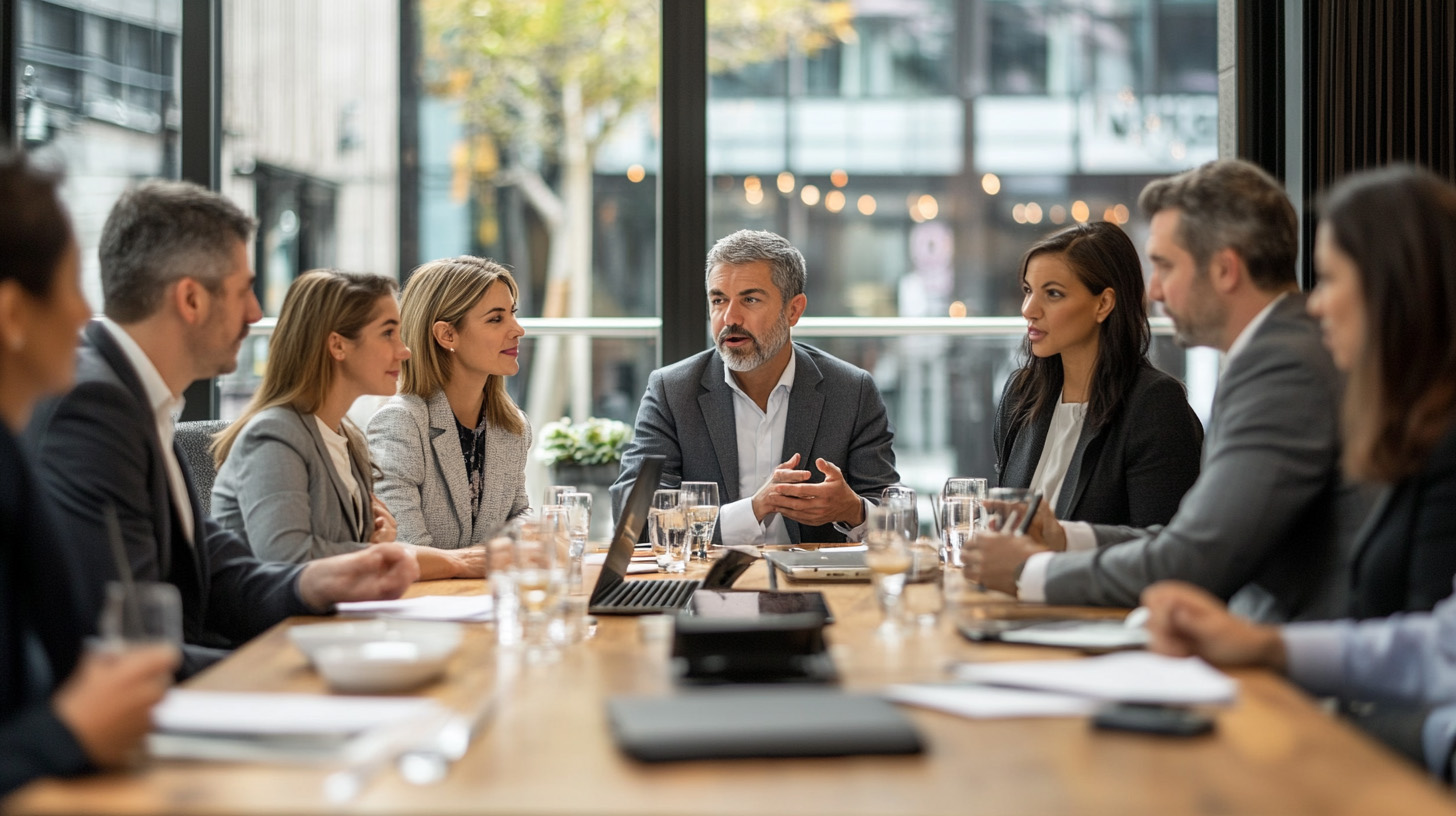 Empresários reunidos em uma mesa de trabalho